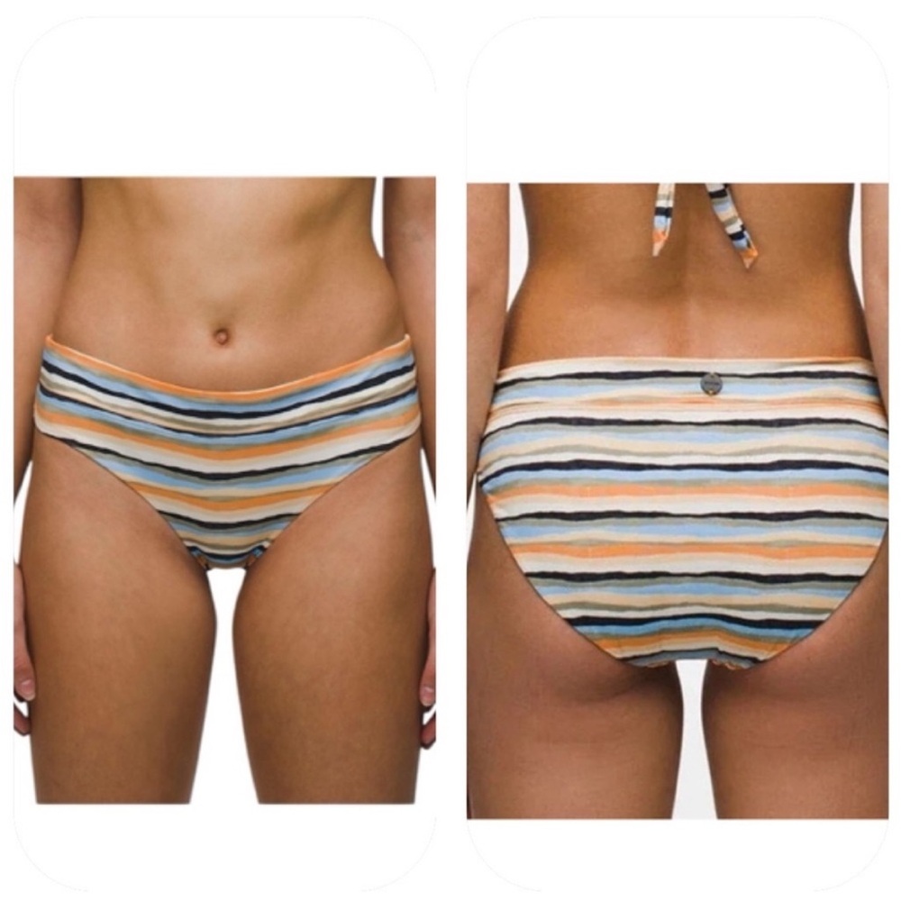 NWT Prana Green & Blue Striped Bikini Bottoms, Size S